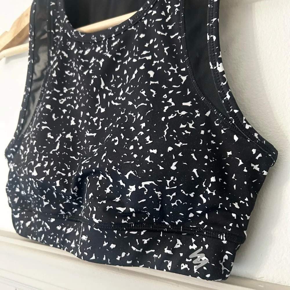 Nicole Miller Small Black White Speckled Mesh Padded Sports Bra